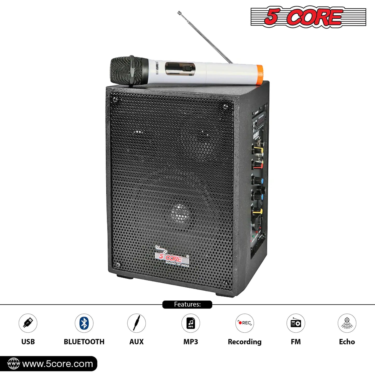 5Core PA Speaker 40W Portable PA System w Wireless Mic Small Rechargeable Public Speaking Machine