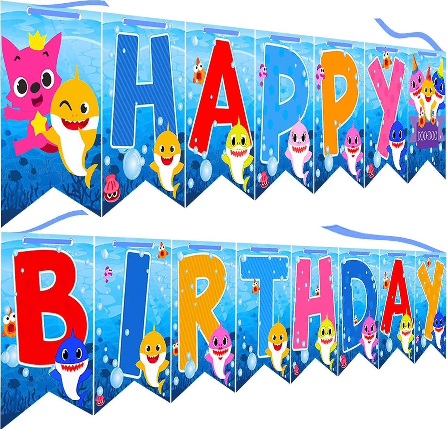 Happy Birthday Banner Garland Shark Theme Party Supplies For Kids Baby Shower