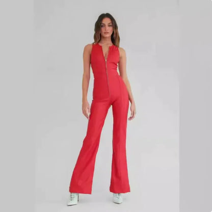 High-Waist Retro Slim Denim Jumpsuit