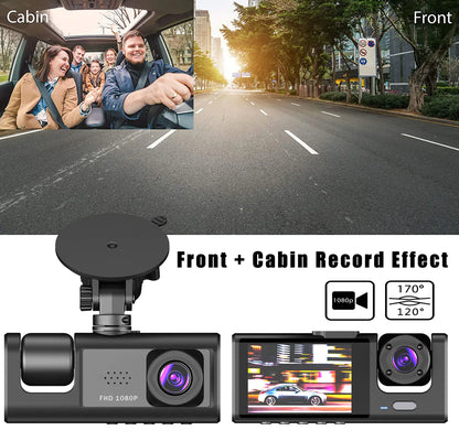 Car Dual Lens Dash Cam HD 1080P Front/Rear/Inside Video Recorder Camera G-Sensor