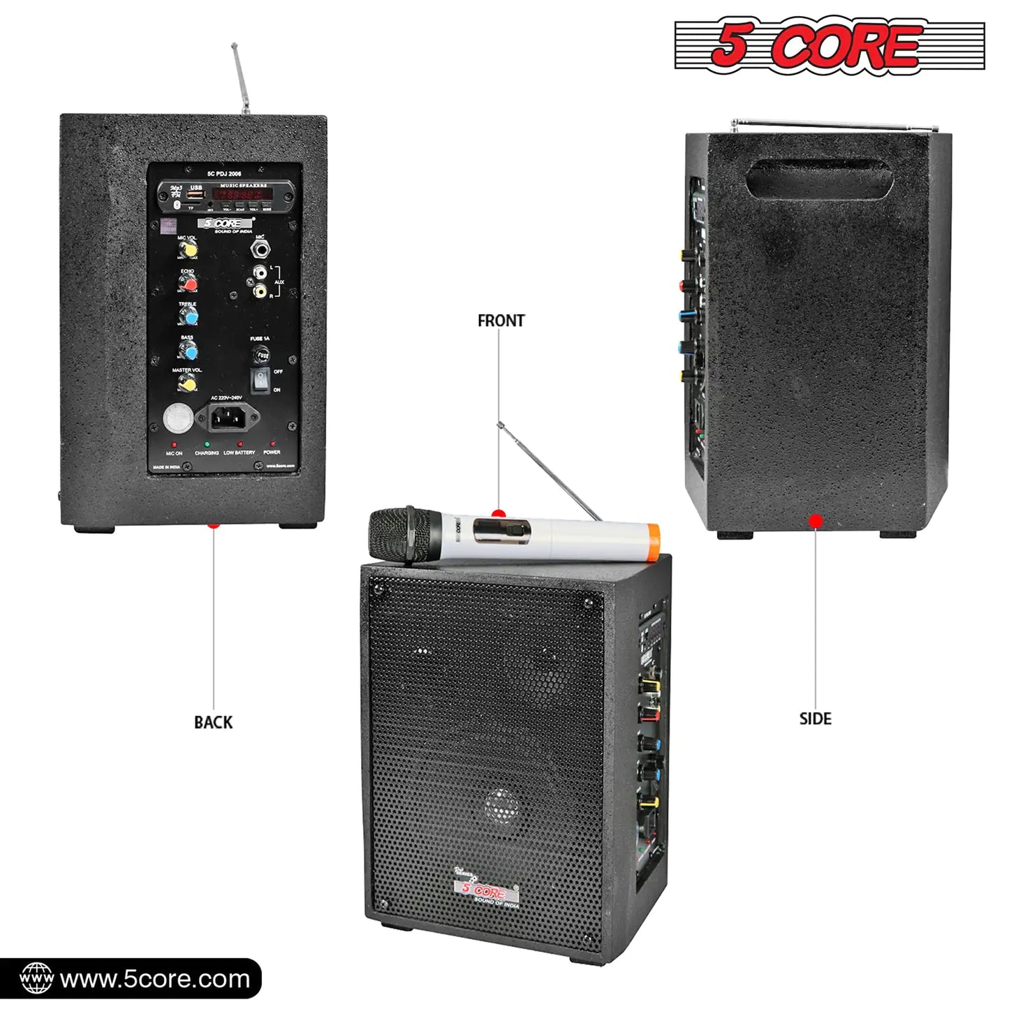 5Core PA Speaker 40W Portable PA System w Wireless Mic Small Rechargeable Public Speaking Machine