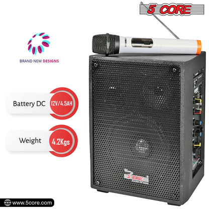 5Core PA Speaker 40W Portable PA System w Wireless Mic Small Rechargeable Public Speaking Machine