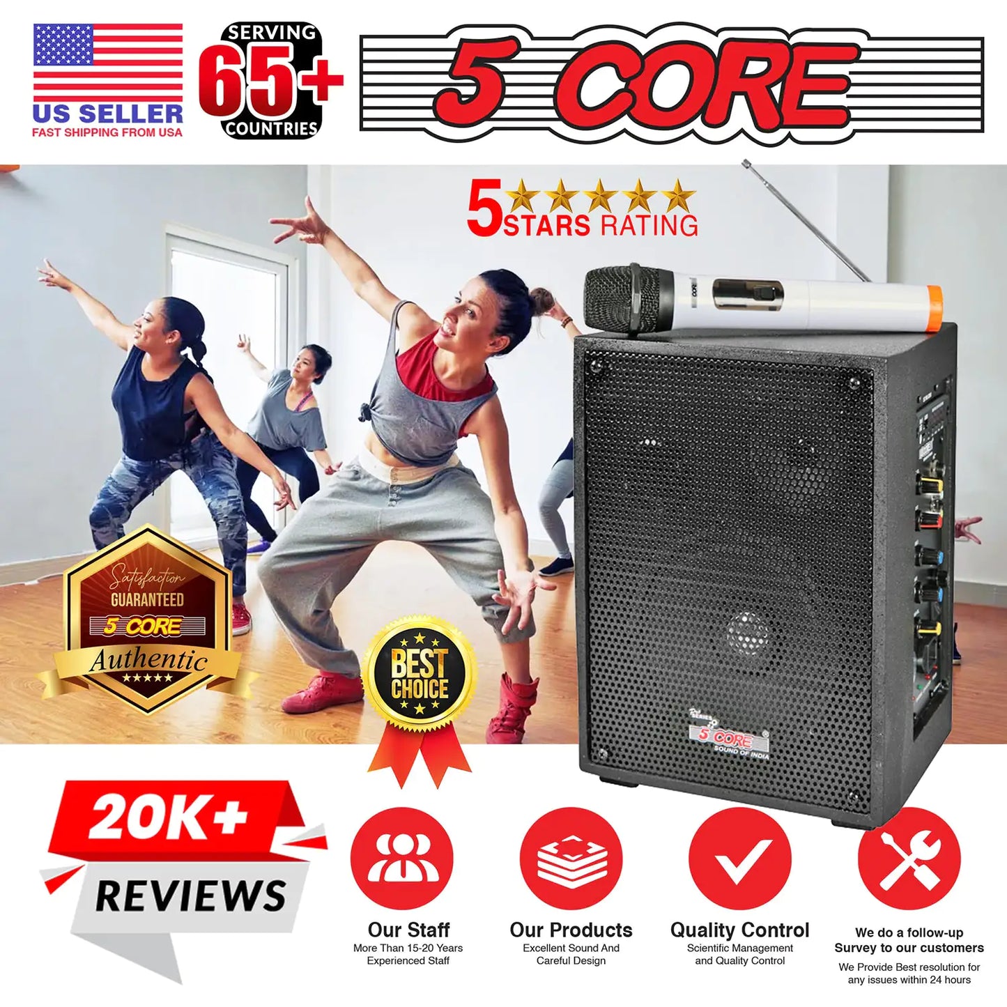 5Core PA Speaker 40W Portable PA System w Wireless Mic Small Rechargeable Public Speaking Machine